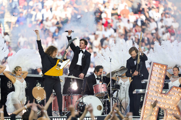 THE KILLERS headline the UEFA Champions League Final Kick Off Show presented by Pepsi at the Puskás Aréna in Budapest, via Getty Images. THE KILLERS headline the UEFA Champions League Final Kick Off Show presented by Pepsi at the Puskás Aréna in Budapest, via Getty Images.